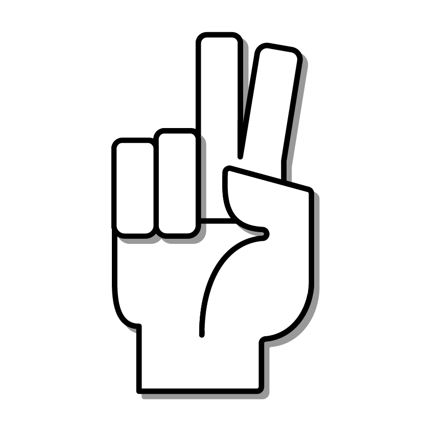 A hand holding up two fingers.