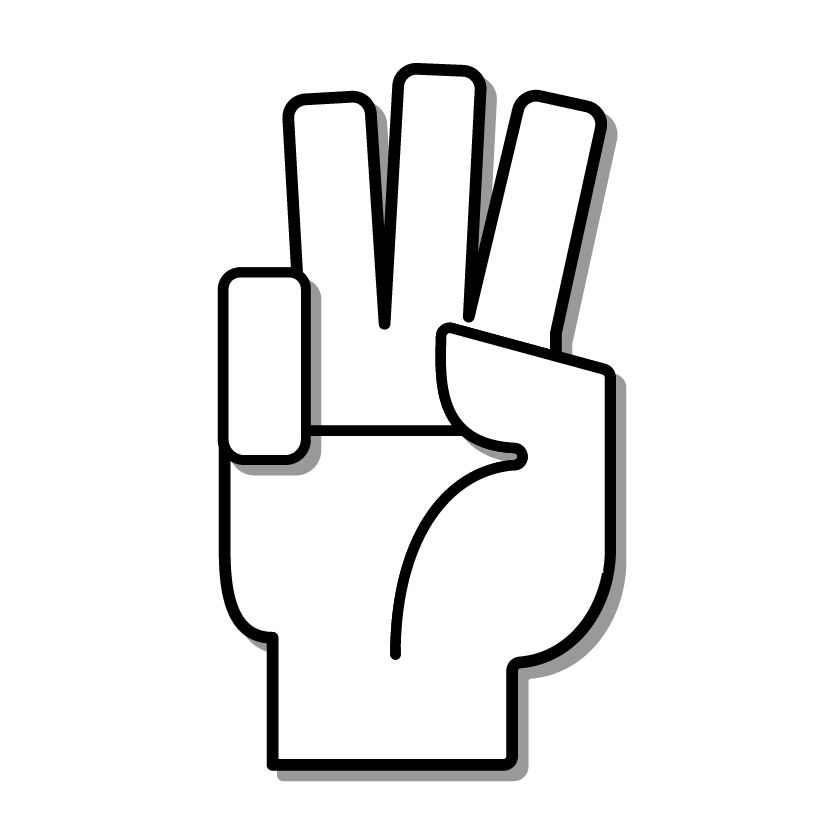 A hand holding up three fingers.
