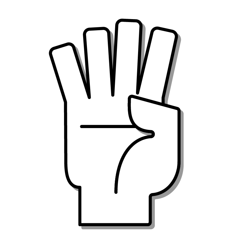 A hand holding up four fingers.